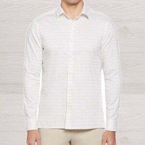 Perry Ellis Stretch Men's Dobby Geo-Print Long Sleeve Shirt,Bright White-Size L